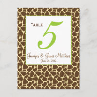 Green Brown Safari Wedding Tischnummer Card