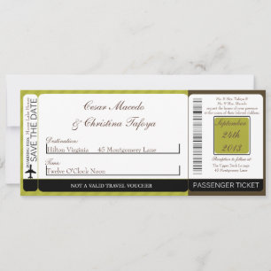 Green & Brown Str Boarding Pass Einladung Hochzeit
