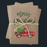 Green Brush Script Christmas Truck Kraft Style Geschenkpapier Set<br><div class="desc">Kraft Modern Green Brush Script Wasserfarbe Vintager roter LKW mit Weihnachtsbaum - Umschlagpapier</div>