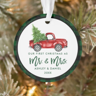 Green Brush Script Truck Erste Weihnachtsfeier Kar Ornament