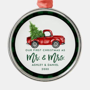 Green Brush Script Truck Erste Weihnachtsfeier Kar Ornament Aus Metall