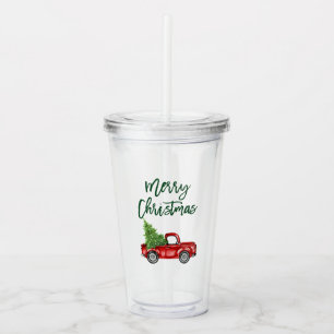 Green Brush Script Vintag Truck Weihnachten Acryltrinkbecher