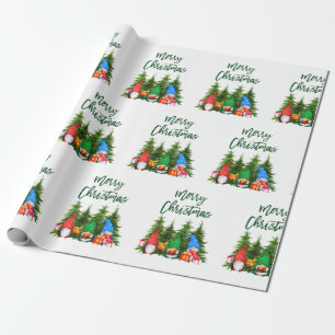 Green Brush Script Wasserfarben Gnomes Trees Geschenkpapier