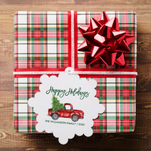 Green Brush Script Watercolor Truck Holiday Ornament Karte