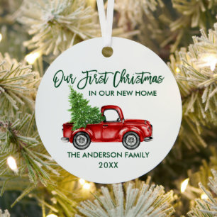 Green Brush Script Weihnachten Neue Zuhause Truck  Ornament Aus Metall