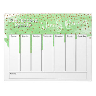 Green Brushstroke Gold Confetti Weekly Planner Notizblock