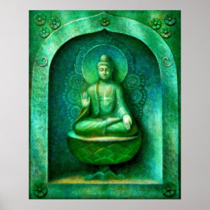 Green Buddha Zen Buddhist Meditation Art Poster