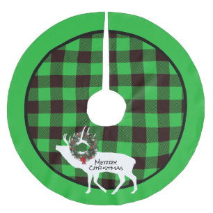 Green Buffalo Kariert Elch Silhouette Kranz Polyester Weihnachtsbaumdecke