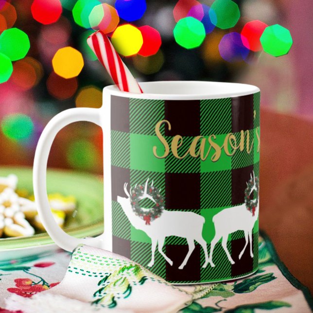 Green Buffalo Kariert Elch Weihnachtskranz Kaffeetasse (Von Creator hochgeladen)