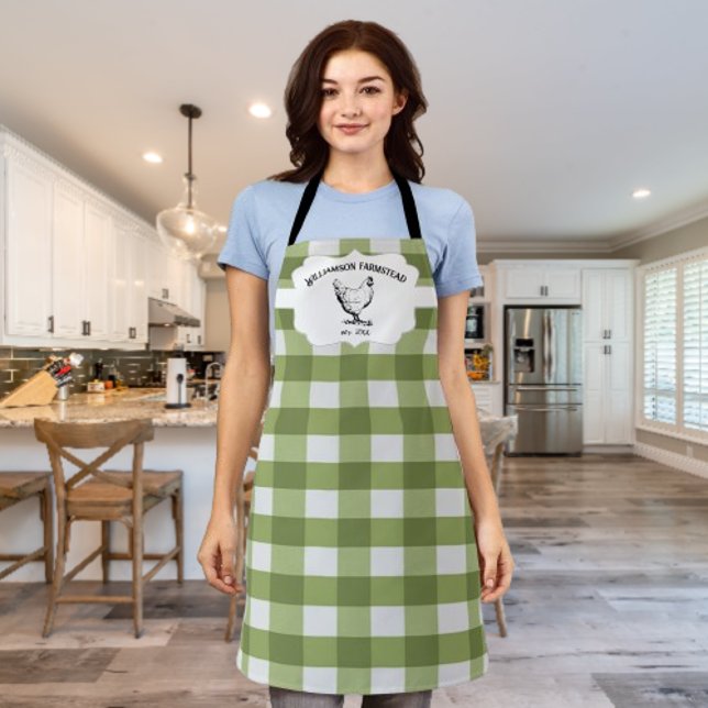 Green Buffalo Kariert Farm Hähnchen Schürze (Green Buffalo Plaid Farm Chicken Personalized Apron)