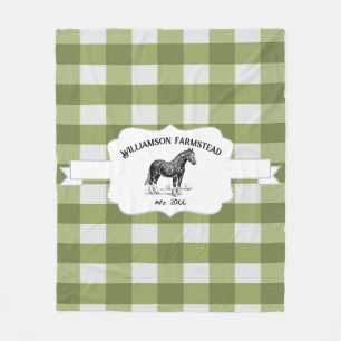 Green Buffalo Kariert Farm Horse Fleece Blanket