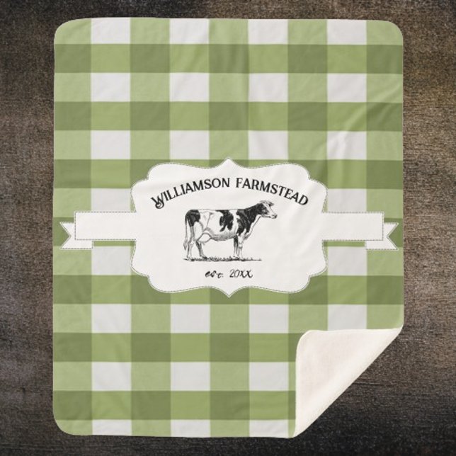 Green Buffalo Kariert Farm Kuh Sherpa Blanket Sherpadecke (Green Buffalo Plaid Farm Cow Personalized Sherpa Blanket)