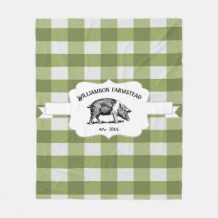 Green Buffalo Kariert Farm Pig Fleece Blanket