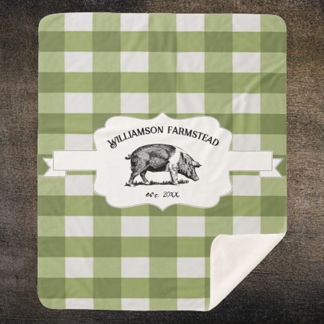 Green Buffalo Kariert Farm Pig Sherpa Blanket Sherpadecke (Green Buffalo Plaid Farm Pig Personalized Sherpa Blanket)