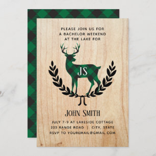 Green Buffalo Kariert Stag Monogram Bachelor Party Einladung
