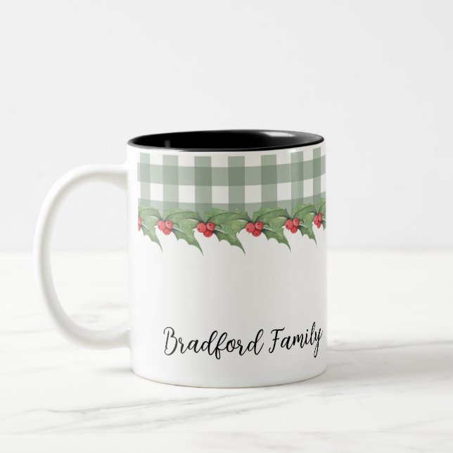 Green Buffalo Kariert Weihnachten Zweifarbige Tasse (Links)