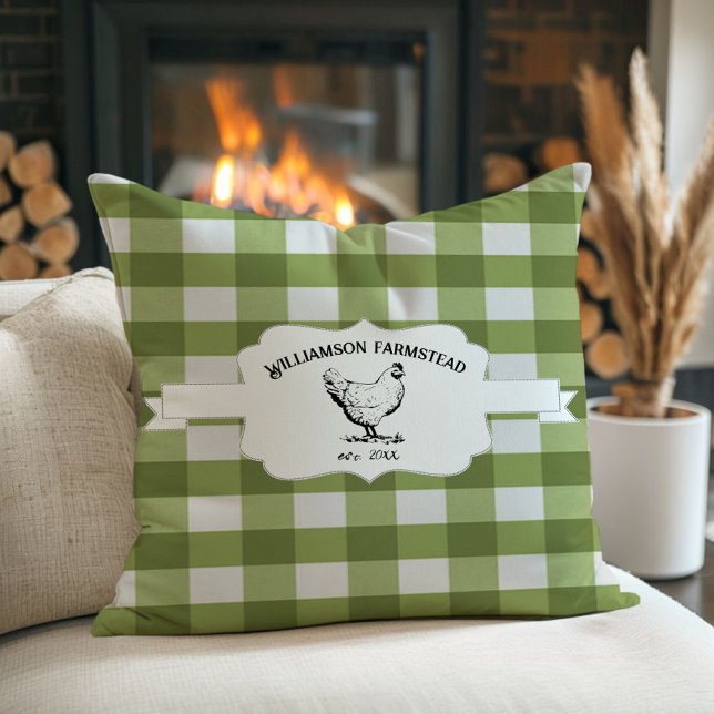Green Buffalo Karierte Hähnchenkiefer Kissen (Green Buffalo Plaid Farm Chicken Throw Pillow)