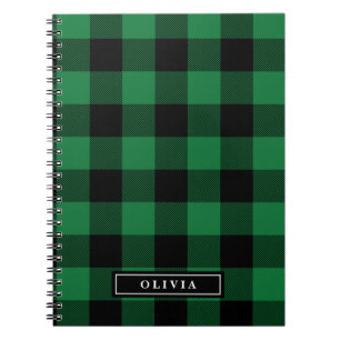Green Buffalo Kariertes Mit Monogramm SpiralNotebo Notizblock