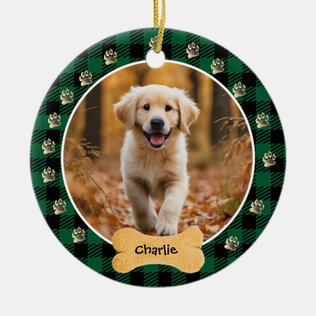Green Buffalo Kariertes Muster Gold Pet Print Fami Keramik Ornament (Vorne)