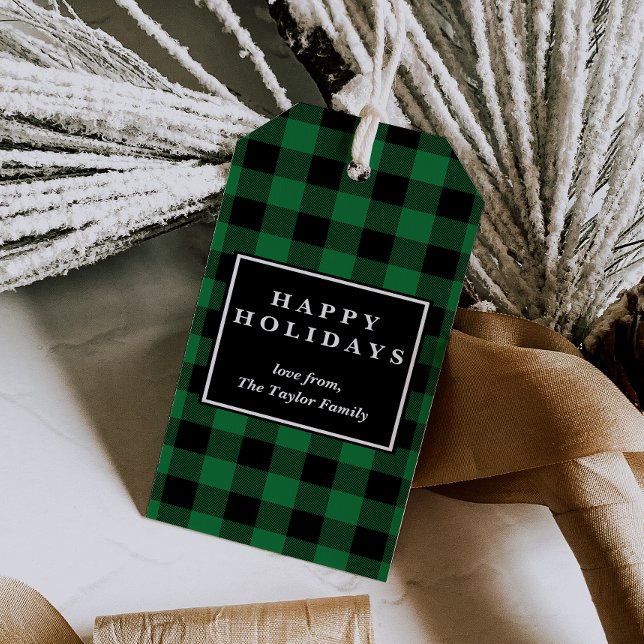 Green Buffalo Kariertes Muster Weihnachten Geschenkanhänger (Von Creator hochgeladen)