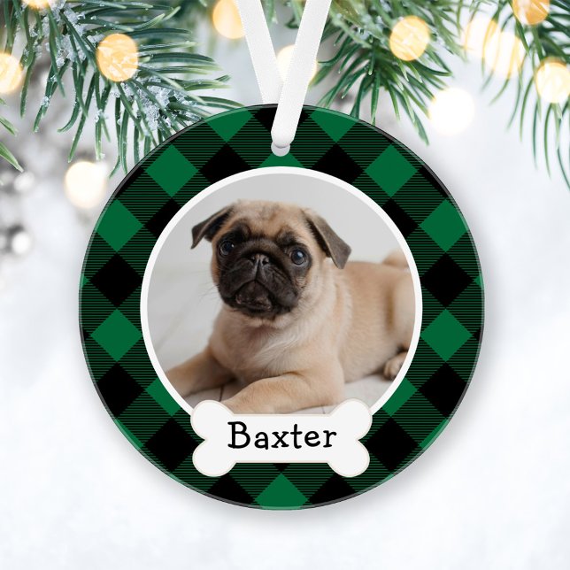 Green Buffalo Kariertes Puppy-Hund-Foto Ornament (Von Creator hochgeladen)