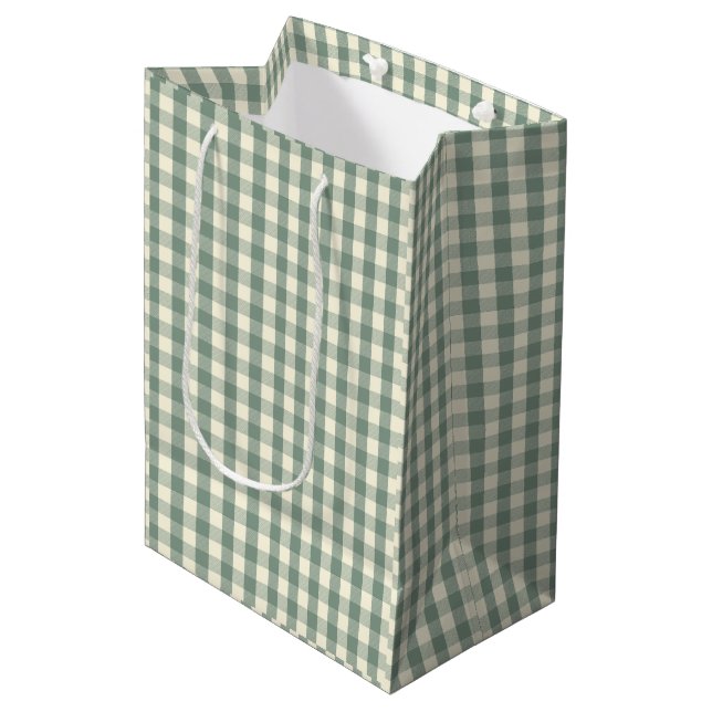 Green Buffalo Karo Kariert Gingham Mittlere Geschenktüte (Vorderseite Schrägansicht)