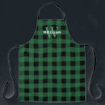 Green Buffalo Karo Name & Initial Schürze<br><div class="desc">Grün Büffel Karo Schürze mit Ihren ersten in blassgrün und Nachnamen in weiß.</div>
