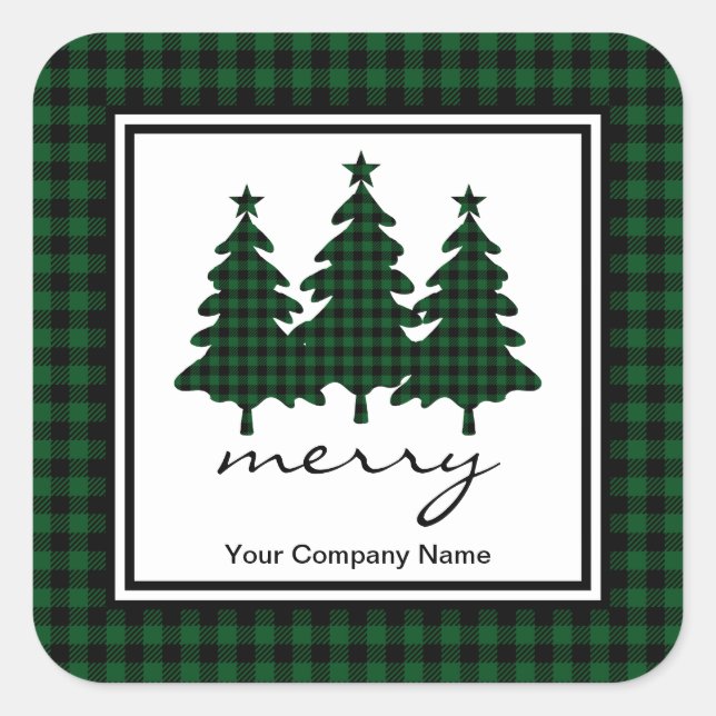 Green Buffalo Karo Pine Trees Company Quadratischer Aufkleber (Vorderseite)