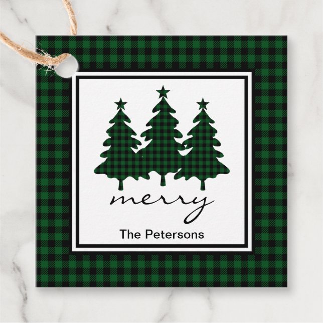 Green Buffalo Karo Pine Trees Geschenkanhänger (Vorderseite)