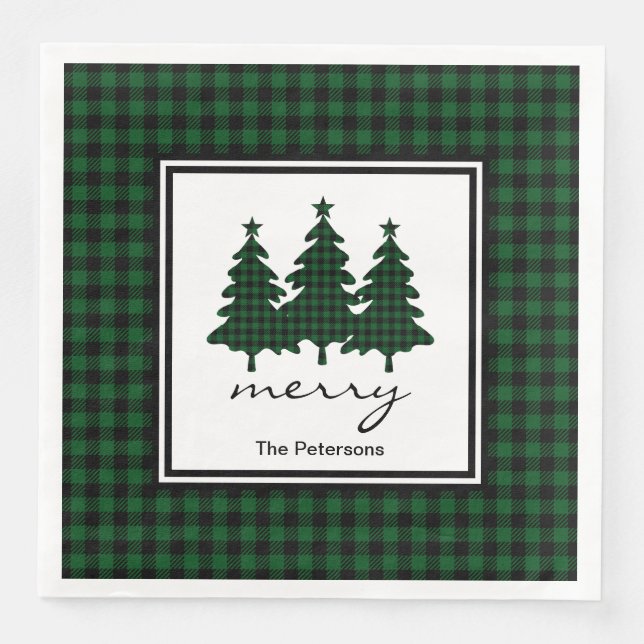 Green Buffalo Karo Pine Trees Personalisiert Serviette (Vorderseite)