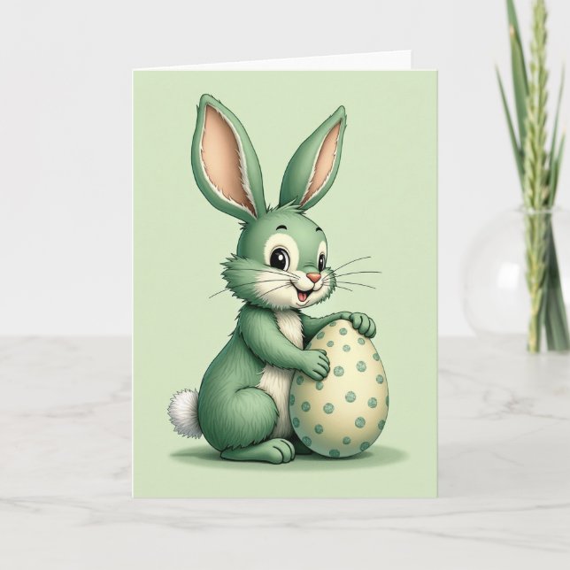 Green Bunny And Egg Card Karte (Vorderseite)