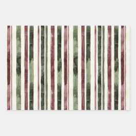 Green Burgundy Stripes Weihnachten Geschenkpapier Set