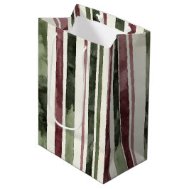 Green Burgundy Stripes Weihnachten Mittlere Geschenktüte