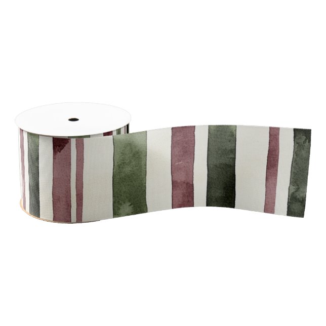Green Burgundy Stripes Weihnachten Ripsband (Spule)
