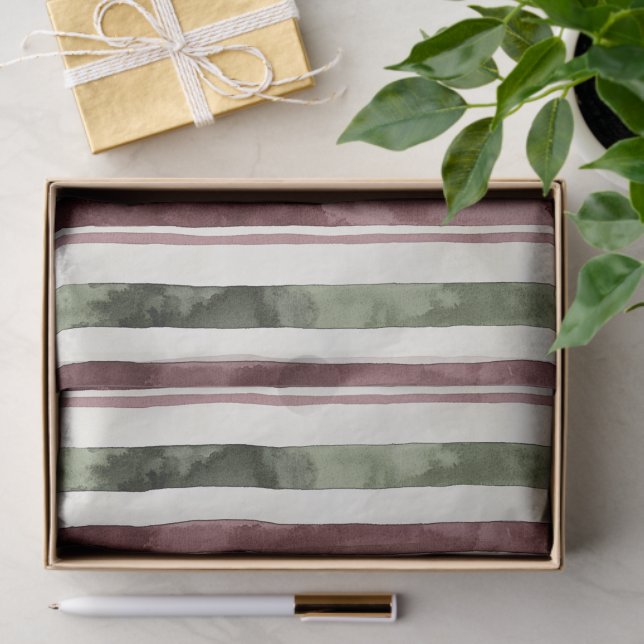 Green Burgundy Stripes Weihnachten Seidenpapier (Geschenk)