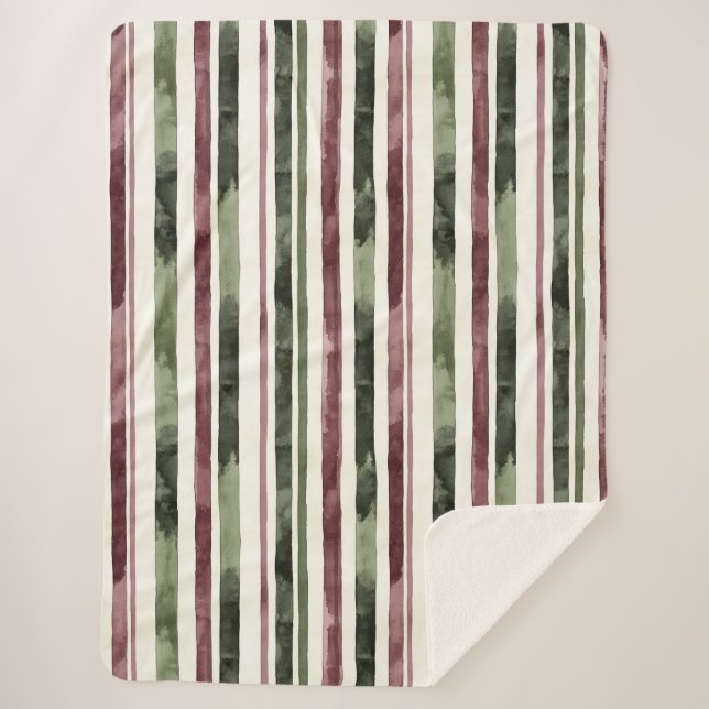 Green Burgundy Stripes Weihnachten Sherpadecke (Vorderseite)
