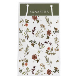 Green Burgundy Wildflower Monogram Name Kleine Geschenktüte