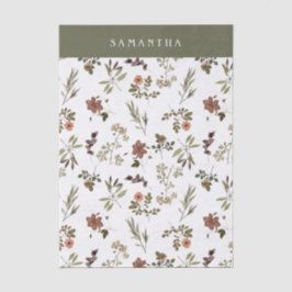 Green Burgundy Wildflower Monogram Name Seidenpapier