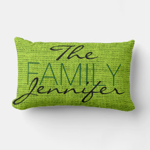 Green Burlap Rustic Linse Monogram Lendenkissen