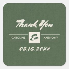 Green Burlap Texture Wedding Vielen Dank Quadratischer Aufkleber