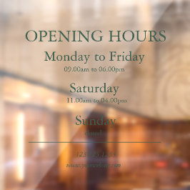 Green Business Opening Hours Sign | Window Cling Fensteraufkleber