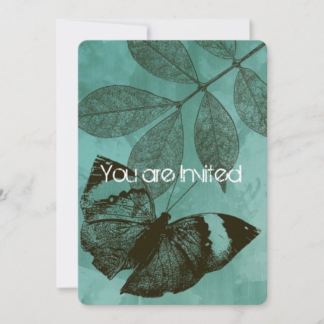 Green Butterfly Blätter Babydusche Einladung (Vorderseite)