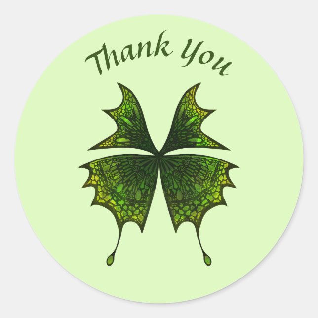Green Butterfly Danke Label Round Aufkleber (Vorderseite)