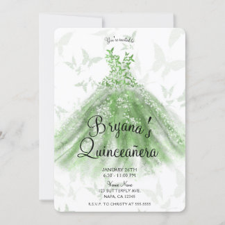 Green Butterfly Dress Quinceañera Party Einladung