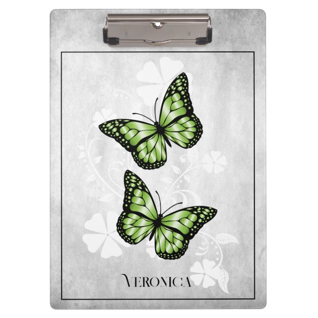 Green Butterfly Floral Clipboard Klemmbrett (Vorderseite)
