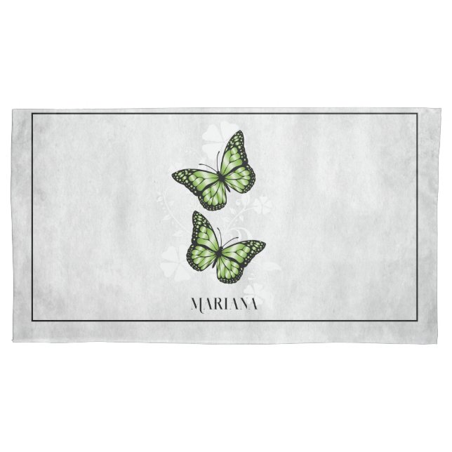 Green Butterfly Floral Pillow Case Kissenbezug (Vorderseite)