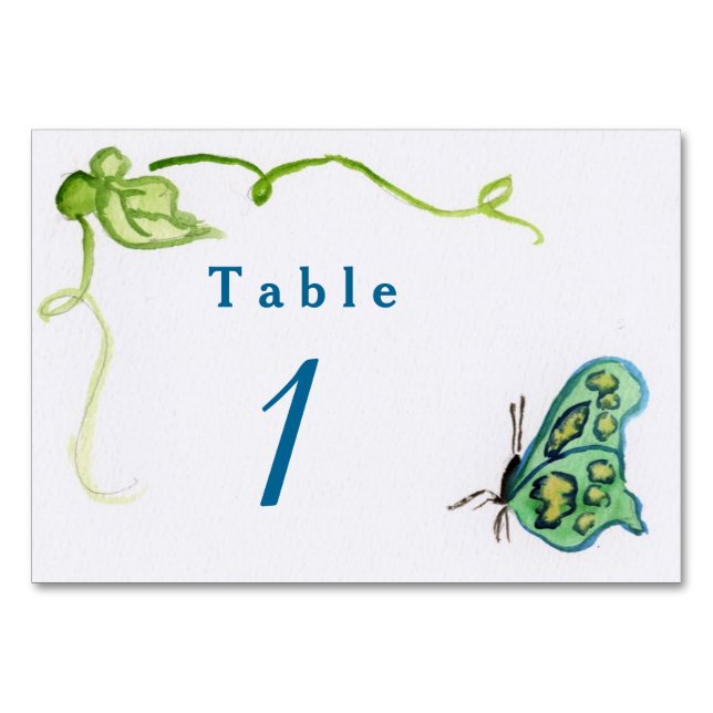 Green Butterfly Garden Custom Number Table Cards Tischnummer (Vorderseite)