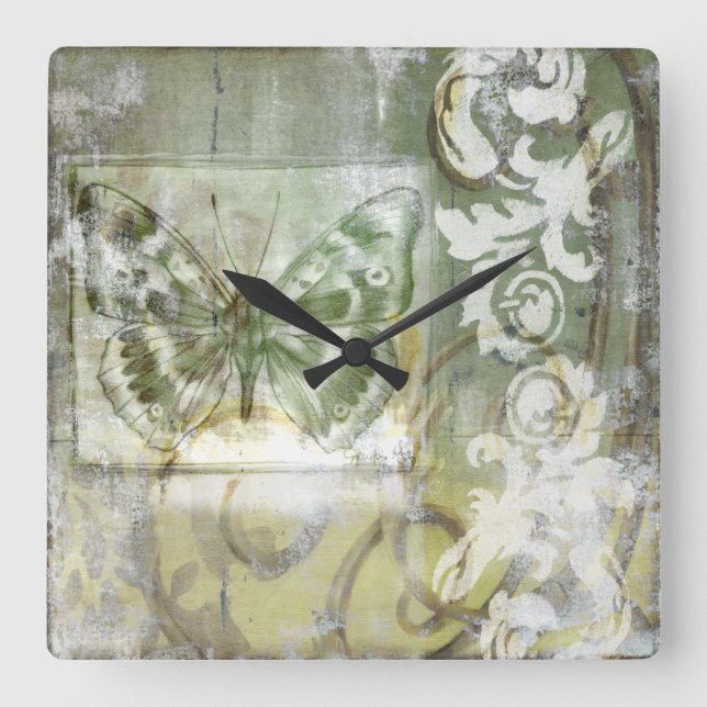 Green Butterfly Inset Quadratische Wanduhr (Vorderseite)