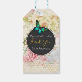 Green Butterfly on Chic Vintag Collage Danke Geschenkanhänger