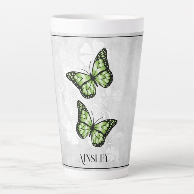 Green Butterfly Personalisiert Latte Tasse (Vorderseite)